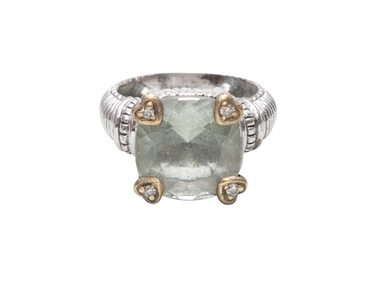 18K White Gold & Green Amethyst Judith Ripka Ring Size US S