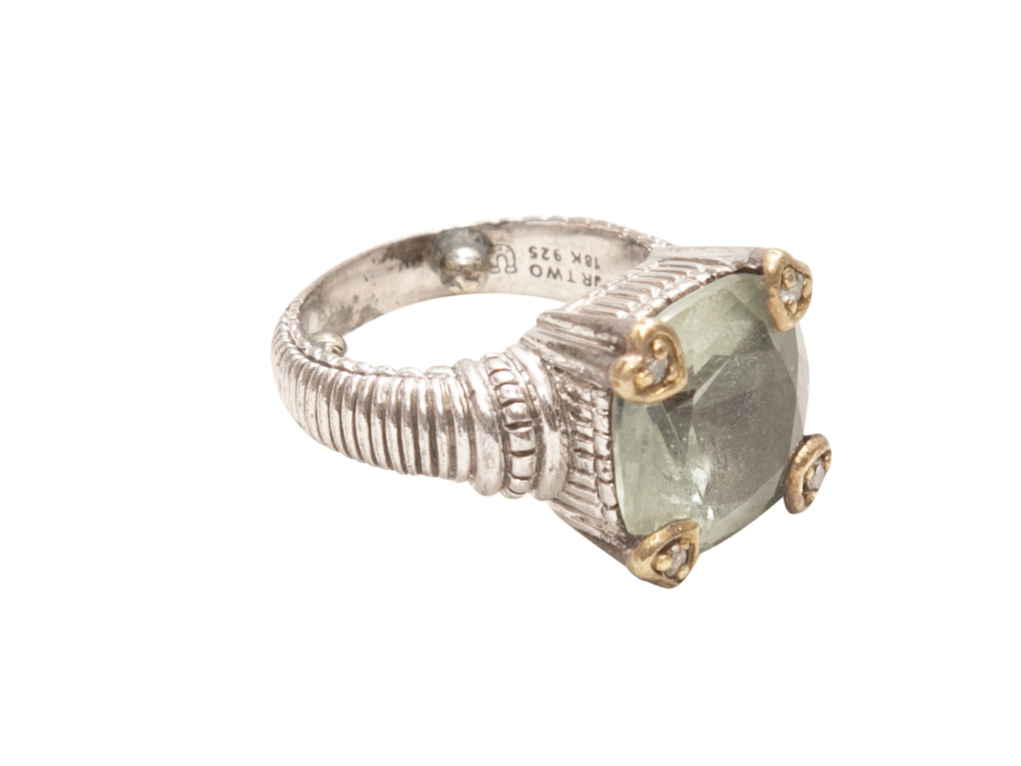18K White Gold & Green Amethyst Judith Ripka Ring Size US S