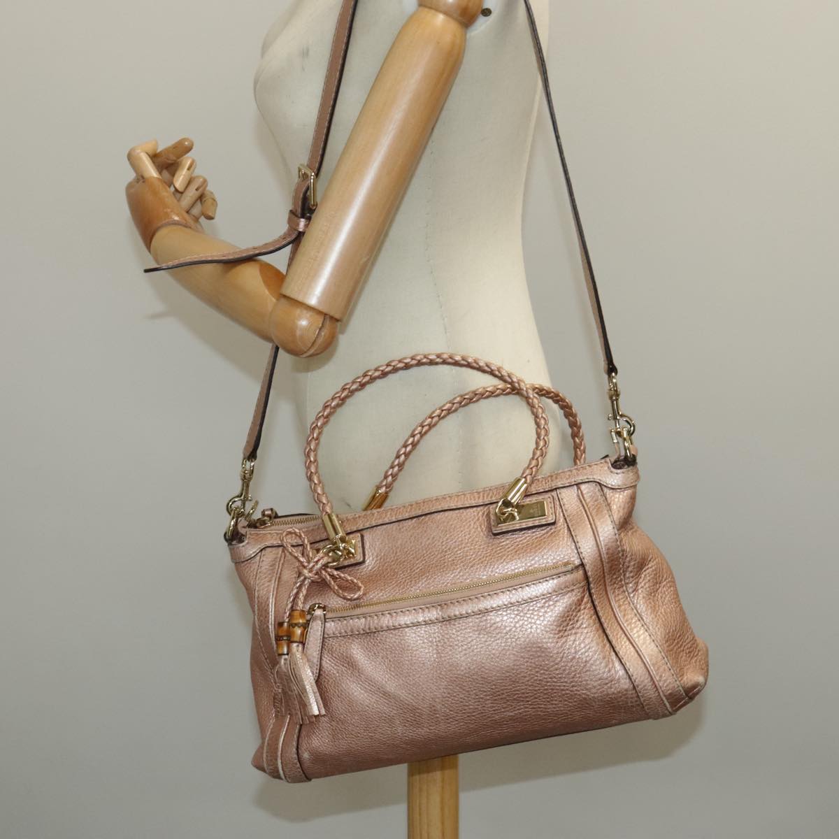 Gucci Bamboo Pink Leather Handbag