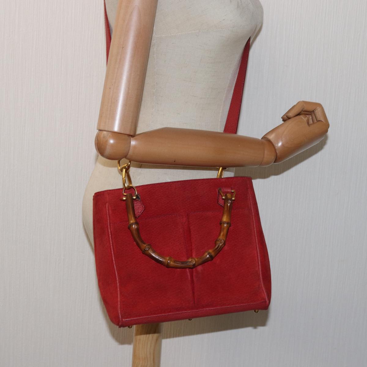 Gucci Bamboo Red Suede Handbag