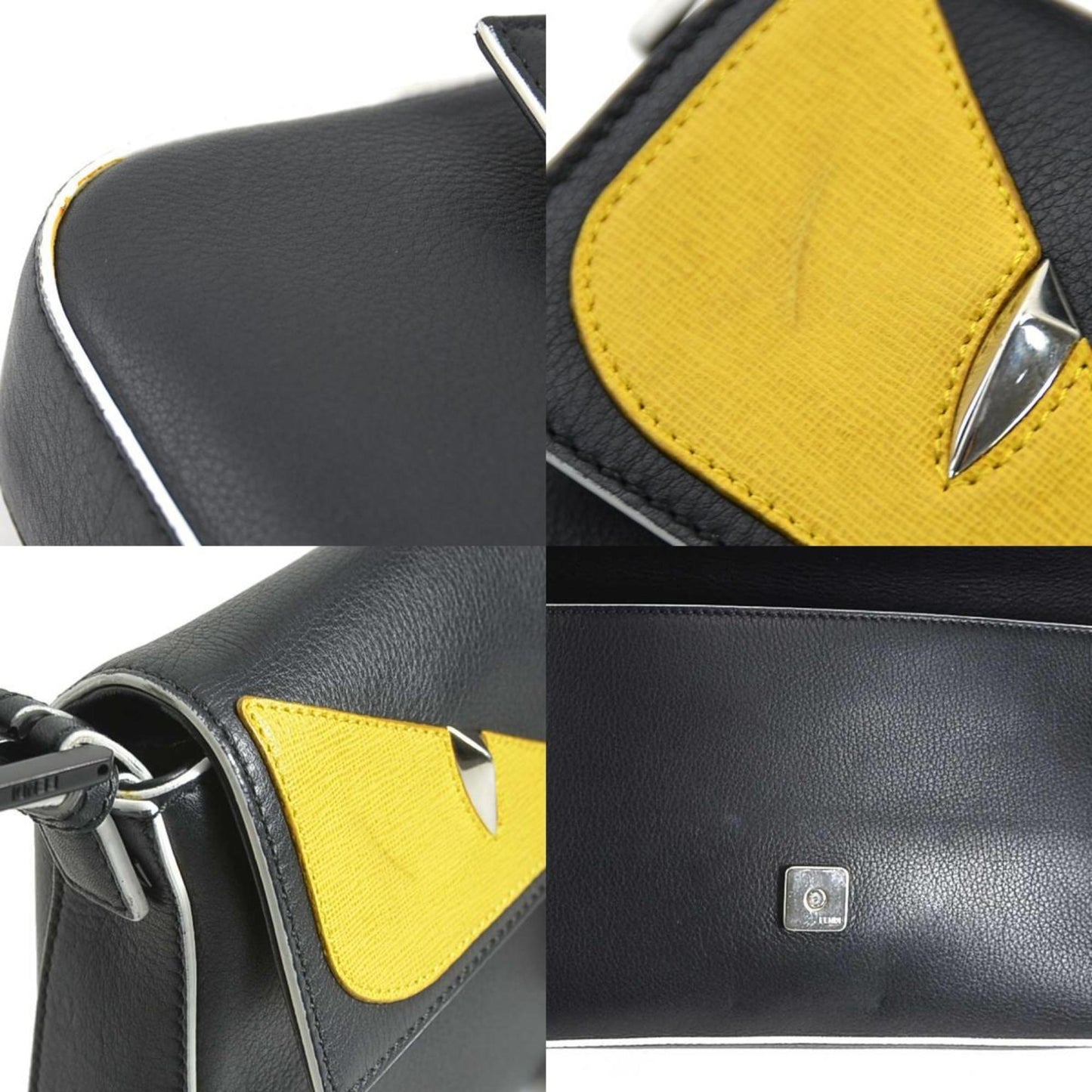 Fendi Black White Yellow Leather Handbag Shoulder Bag