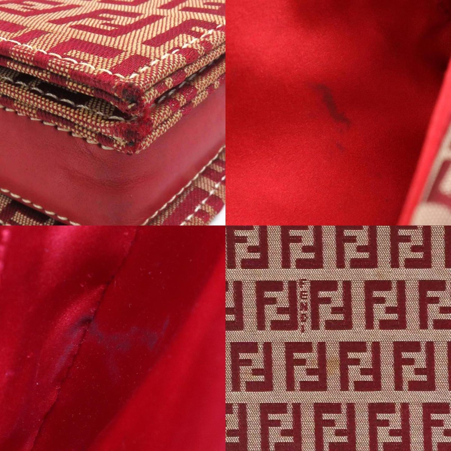 Fendi Beige Red Color Canvas Handbag