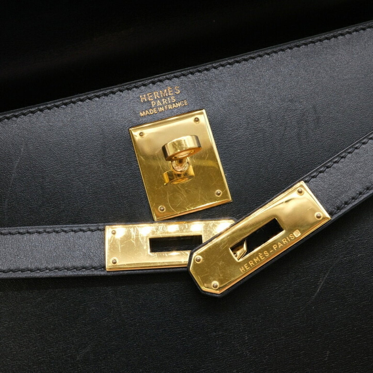 Hermes Black Box Calf Leather Handbag