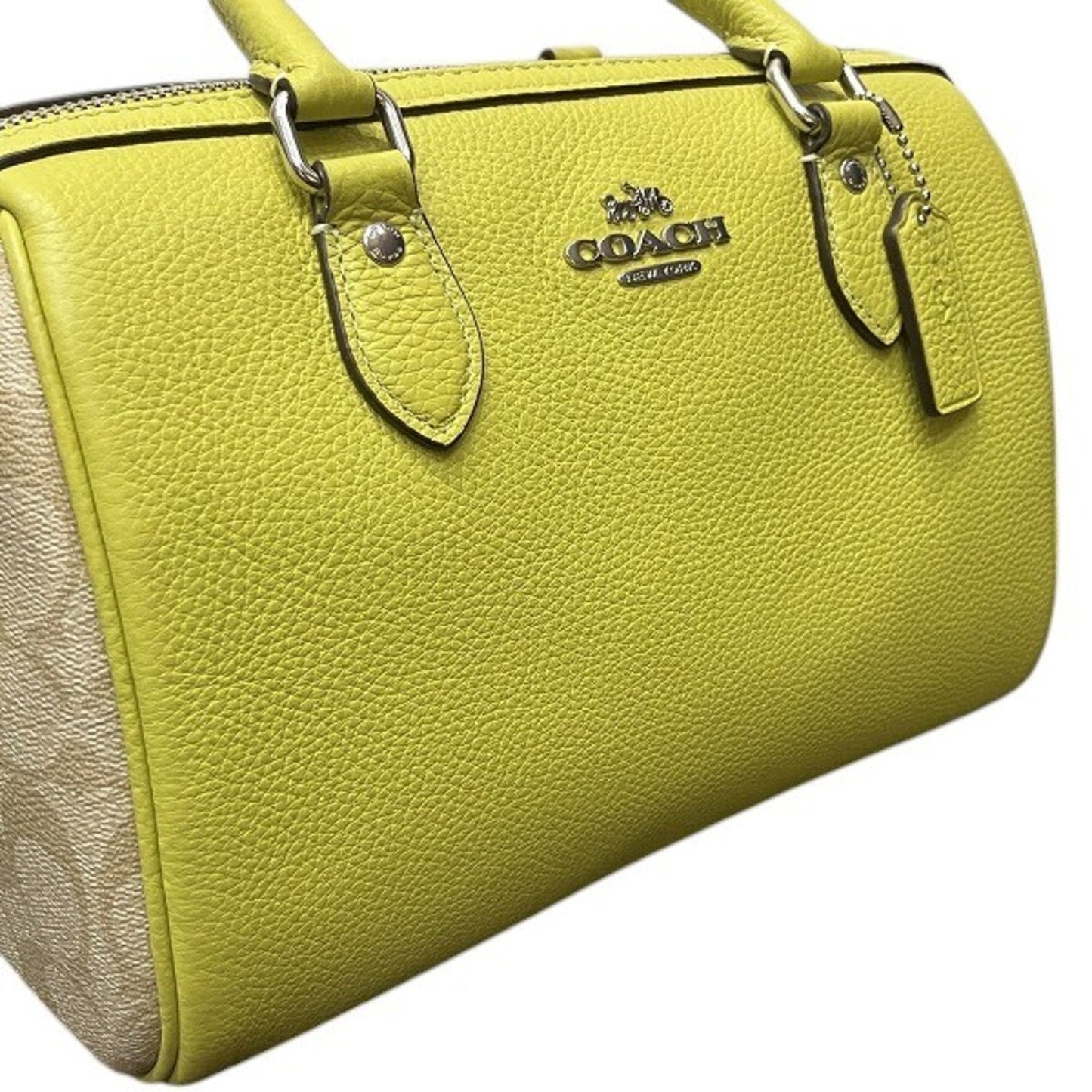 Coach Beige Lemon Yellow Pvc Leather Handbag Shoulder Bag