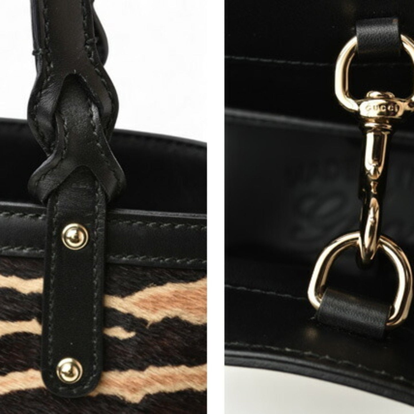 Gucci Beige Black Leather Handbag Tote Bag