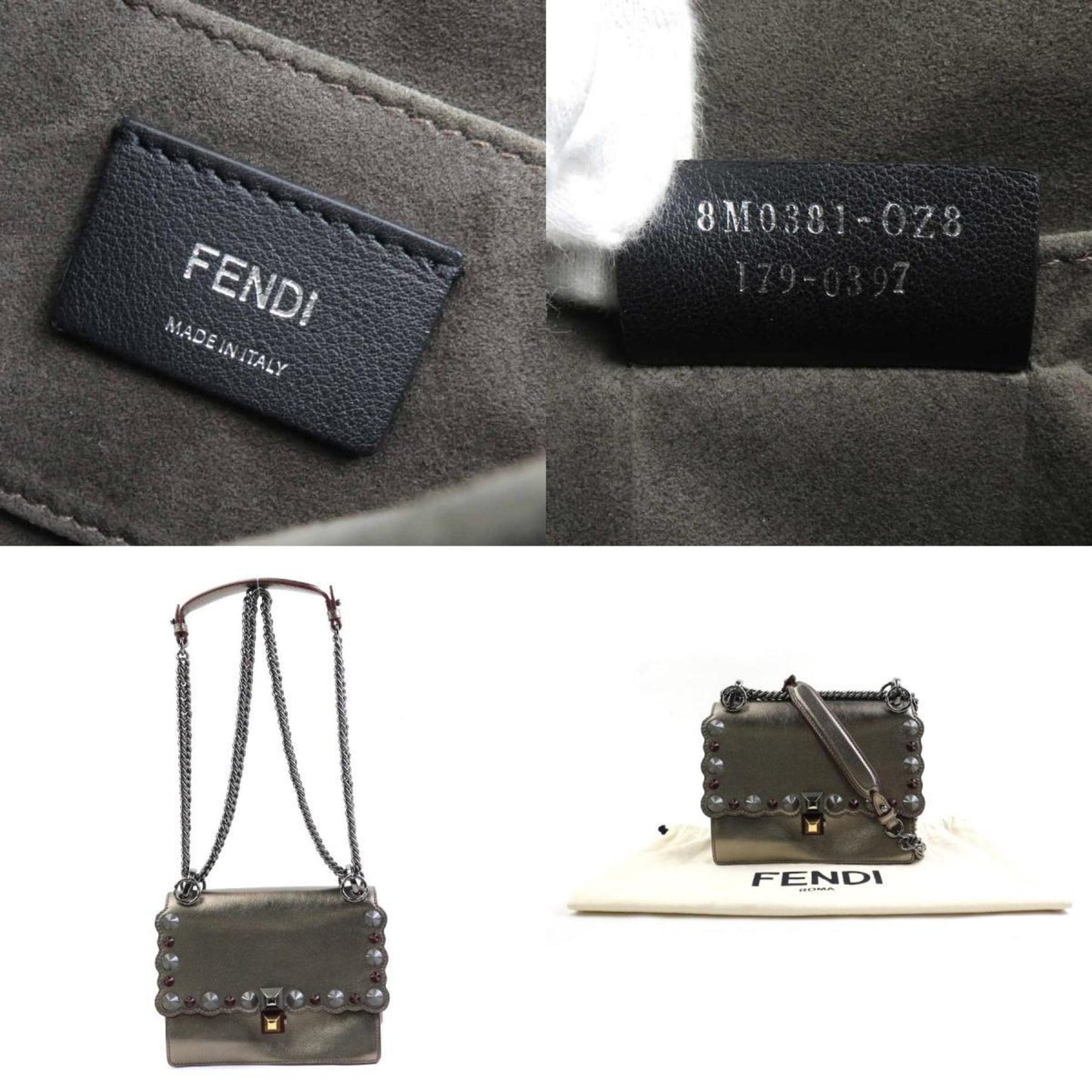 Fendi Gold Metallic Gray Leather Shoulder Bag