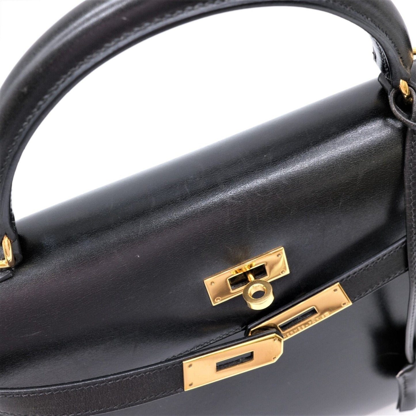 Hermes Black Box Calf Leather Handbag