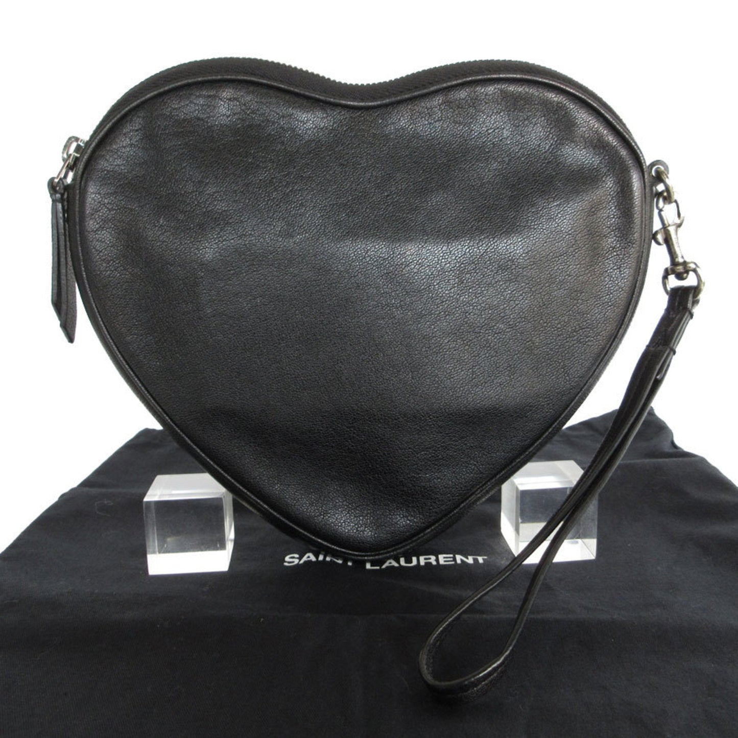 Saint Laurent Black Blue Leather Suede Clutch Bag