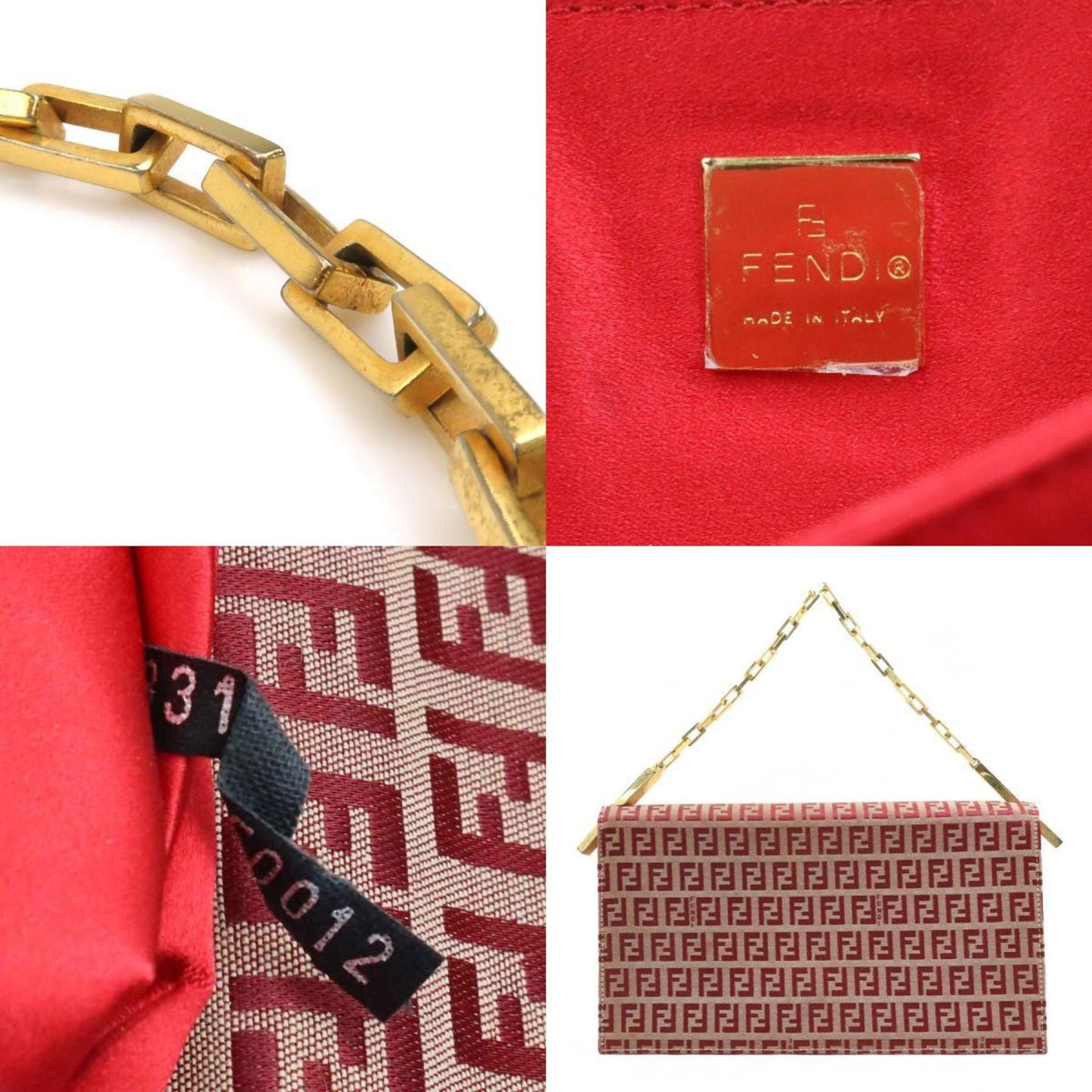 Fendi Beige Red Color Canvas Handbag
