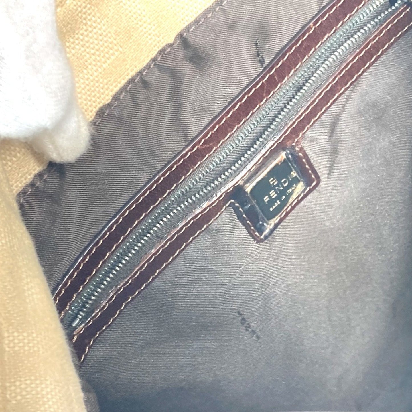 Fendi Beige Canvas Leather Shoulder Bag