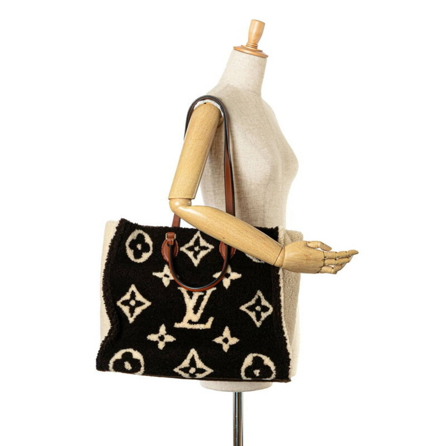 Louis Vuitton Beige Brown Leather Shoulder Bag Tote Bag