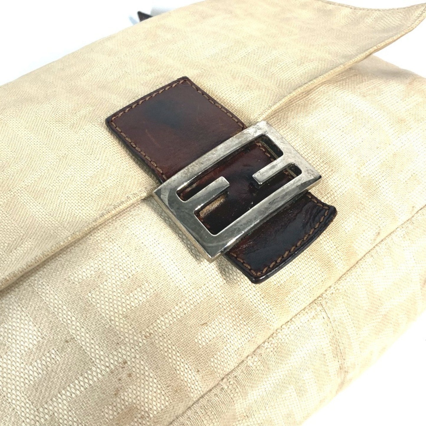 Fendi Beige Canvas Leather Shoulder Bag