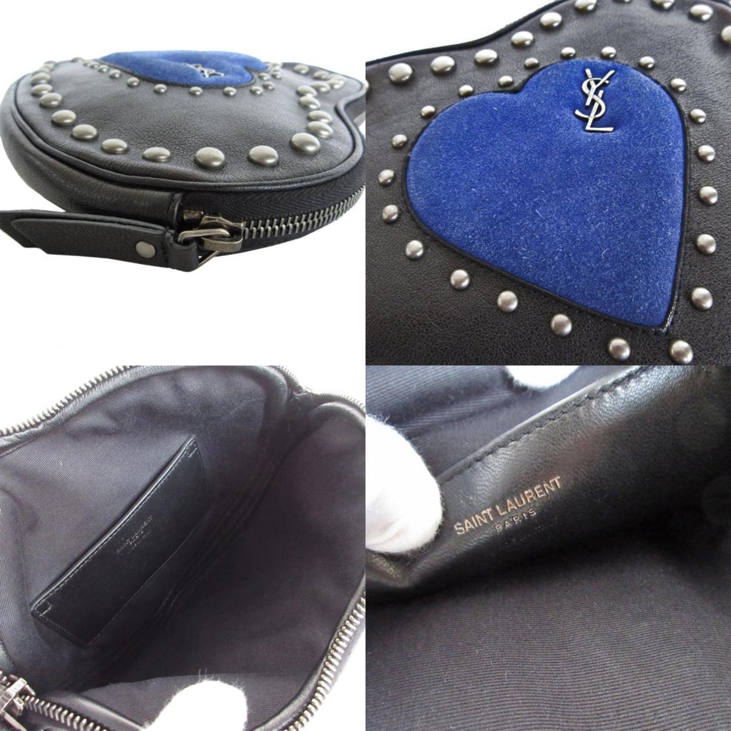 Saint Laurent Black Blue Leather Suede Clutch Bag