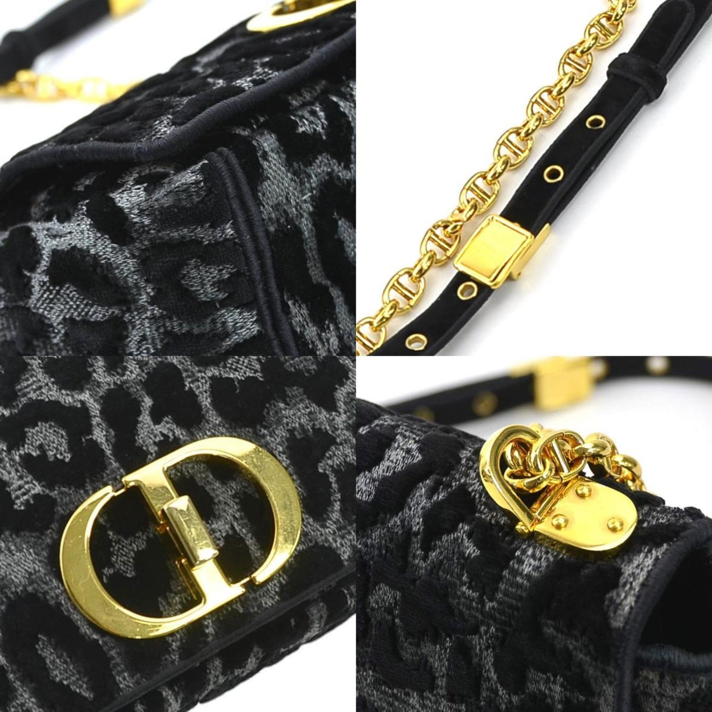 Christian Dior Black Gray Velvet Canvas Shoulder Bag
