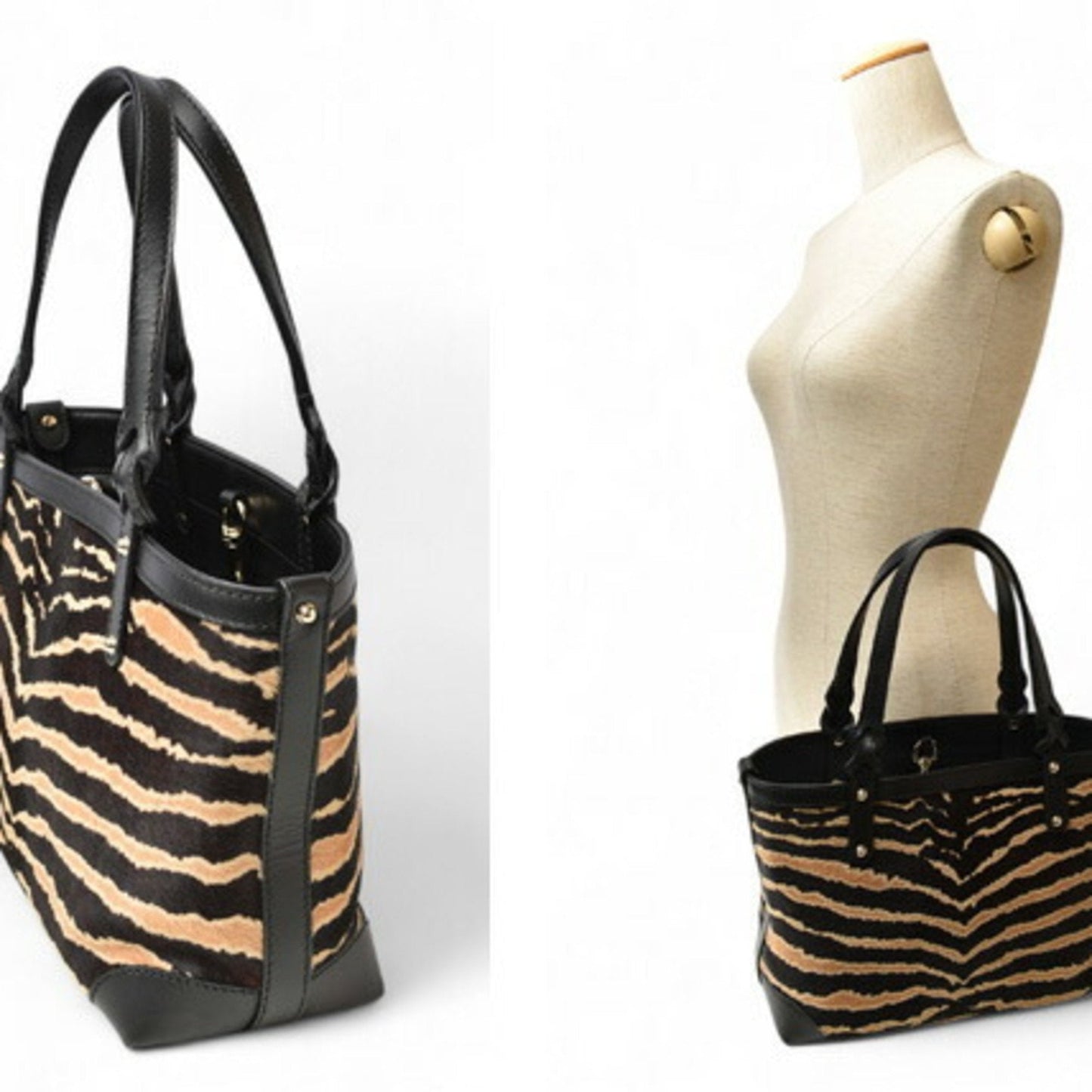 Gucci Beige Black Leather Handbag Tote Bag