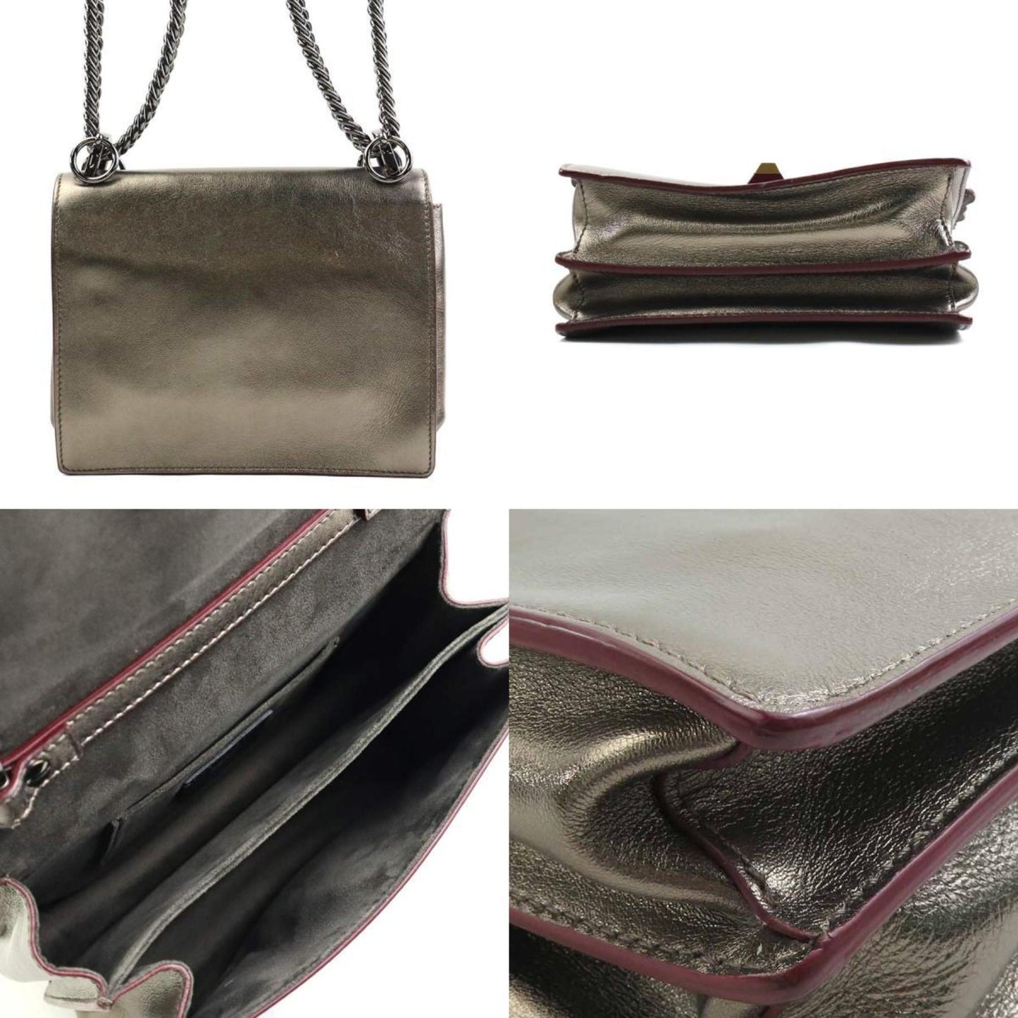 Fendi Gold Metallic Gray Leather Shoulder Bag