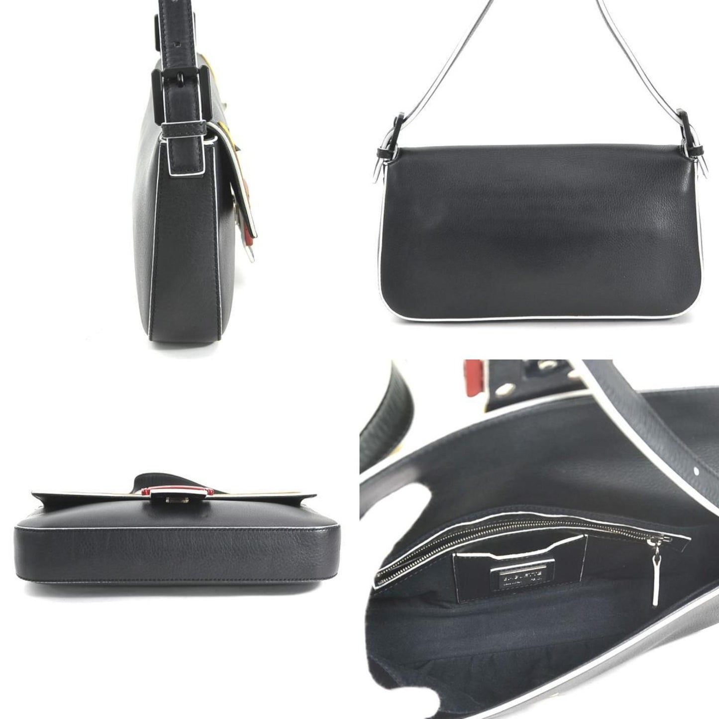 Fendi Black White Yellow Leather Handbag Shoulder Bag