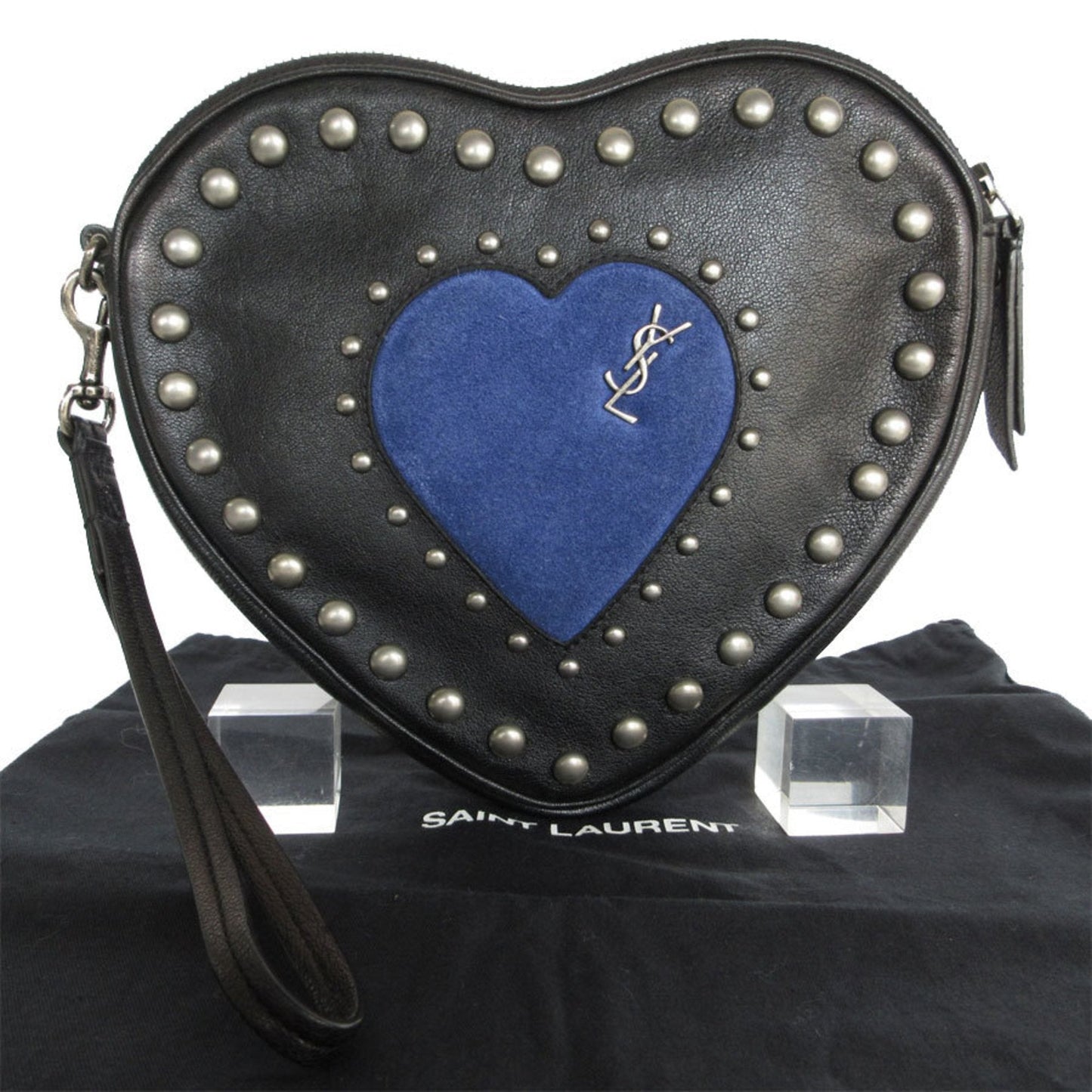 Saint Laurent Black Blue Leather Suede Clutch Bag