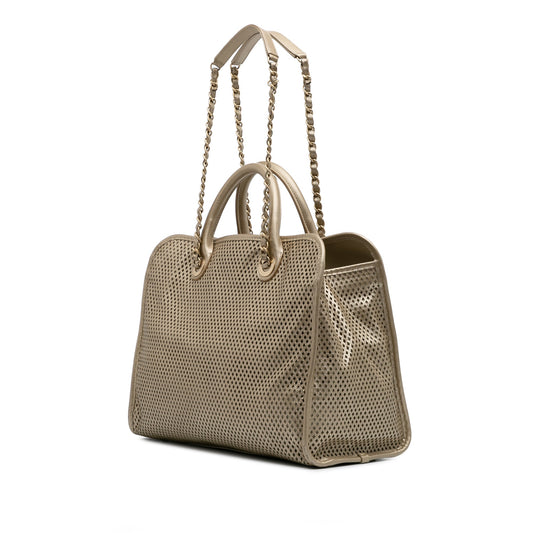 Gold Chanel Perforated Metallic Calfskin Up In The Air Tote Satchel