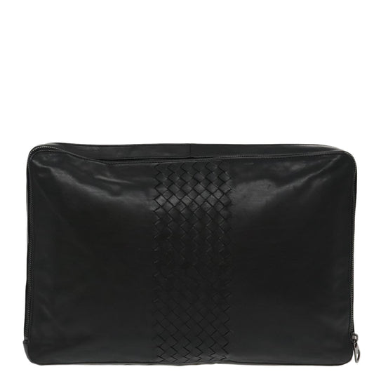 Bottega Veneta Intrecciato Black Leather Clutch Bag