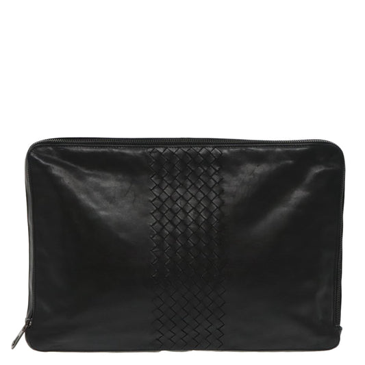 Bottega Veneta Intrecciato Black Leather Clutch Bag