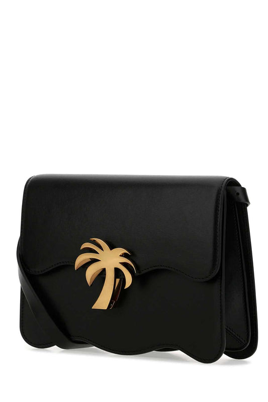 Palm Angels Women Black Leather Palm Beach Crossbody Bag