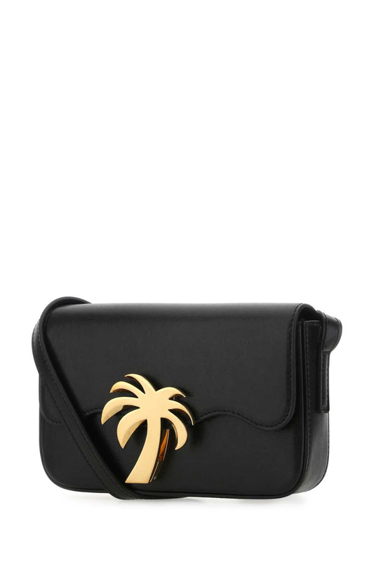 Palm Angels Women Black Leather Palm Beach Bridge Crossbody Bag