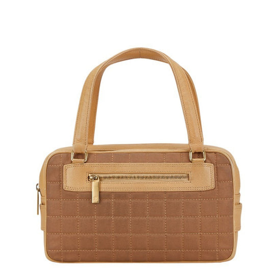 Chanel Beige Brown Canvas Leather Handbag