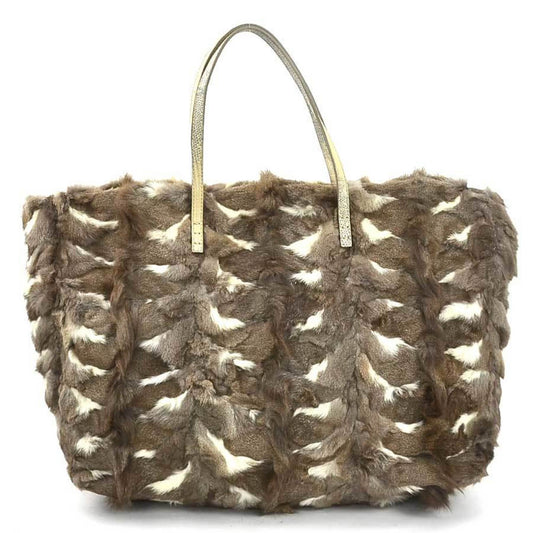 Fendi Gray Brown Off-White Fur Leather Handbag Tote Bag