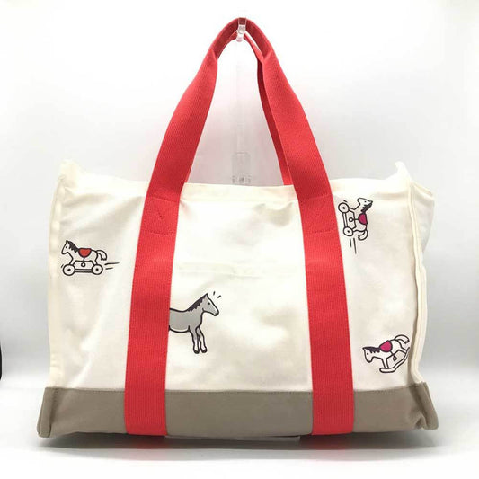 Hermes Adada Ivory Red Color Canvas Tote Bag