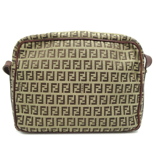 Fendi Beige Brown Canvas Leather Shoulder Bag