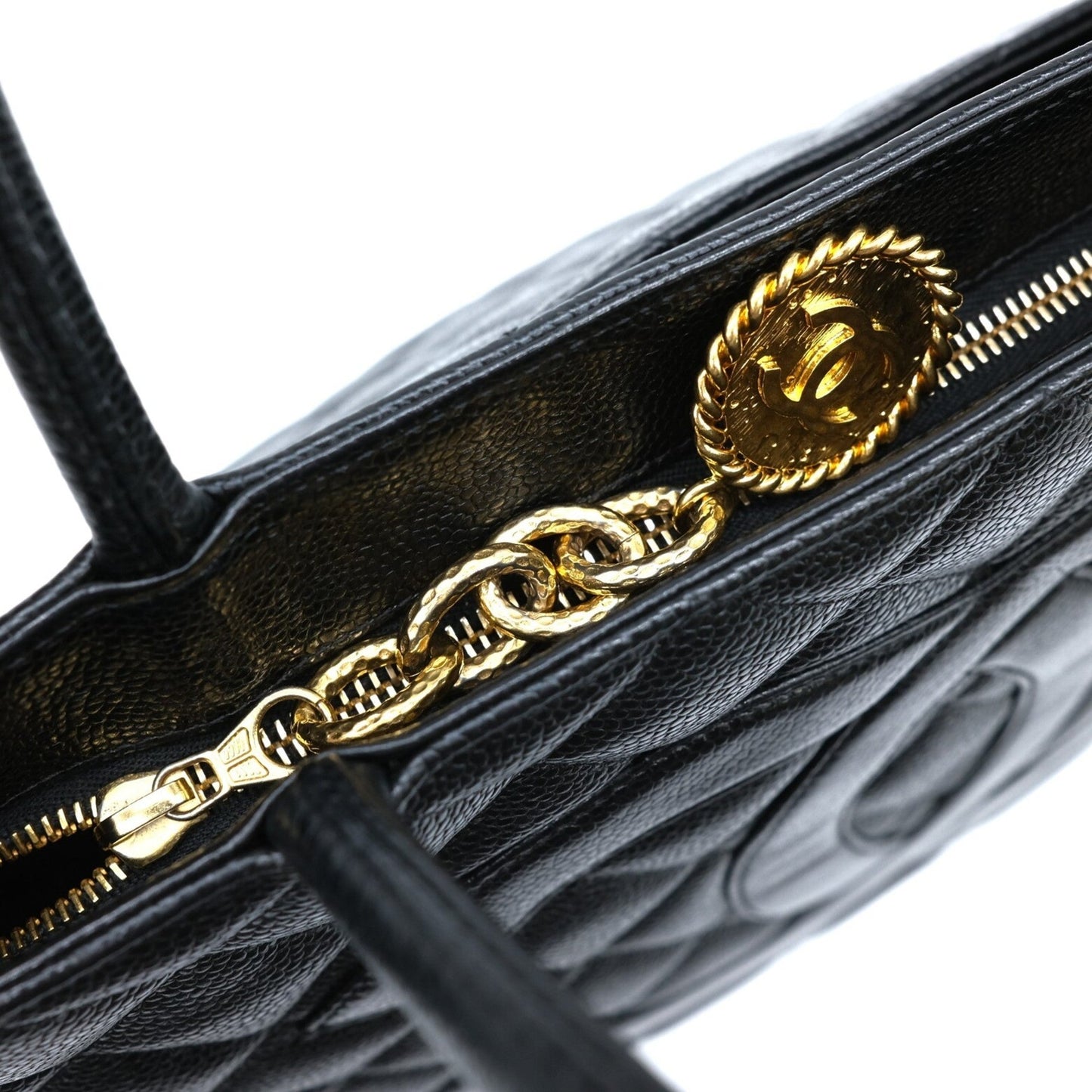 Chanel Black Caviar Leather Handbag Tote Bag