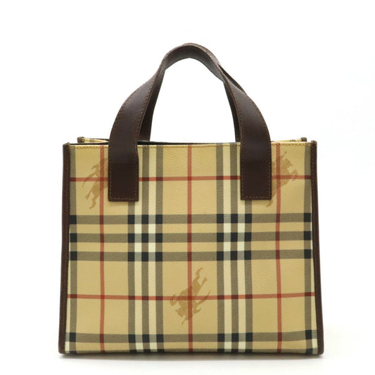 Burberry Beige Dark Brown Red Color Pvc Leather Handbag