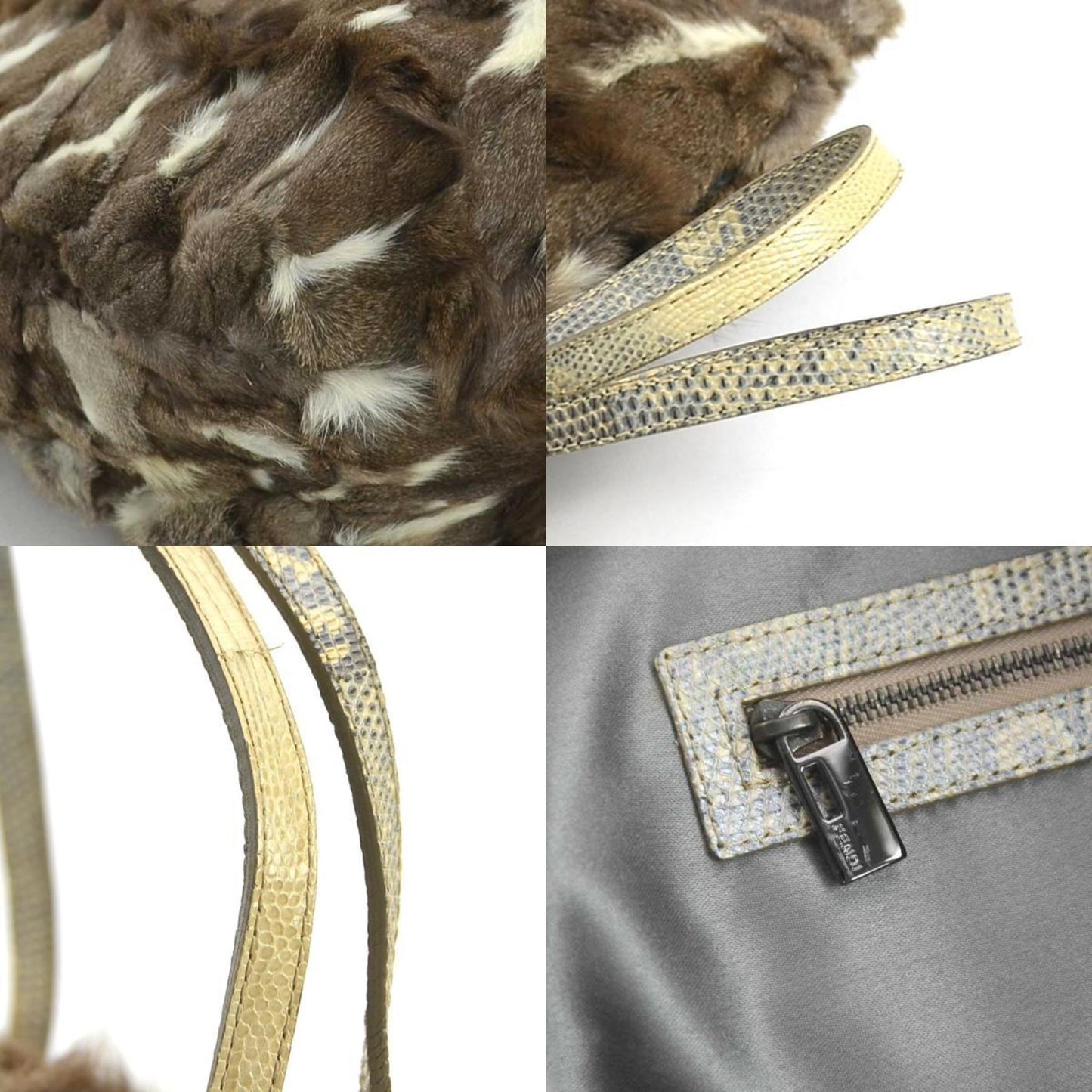 Fendi Gray Brown Off-White Fur Leather Handbag Tote Bag