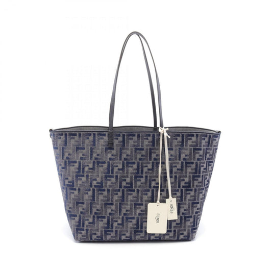 Fendi Blue Gray Denim Leather Tote Bag