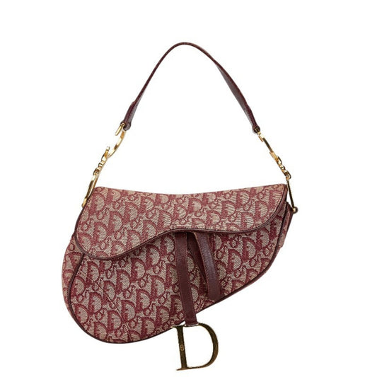Christian Dior Bordeaux Red Color Canvas Leather Handbag