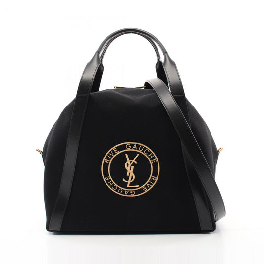 Saint Laurent Black Canvas Leather Tote Bag