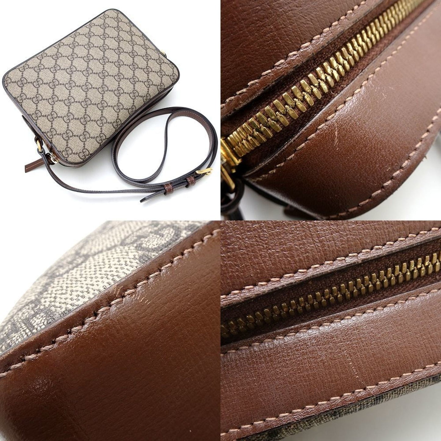 Gucci Beige Brown Gg Supreme Leather Shoulder Bag