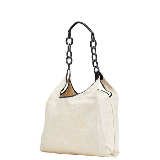 Burberry Beige Black Canvas Leather Tote Bag