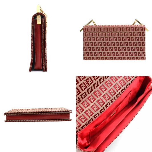 Fendi Beige Red Color Canvas Handbag