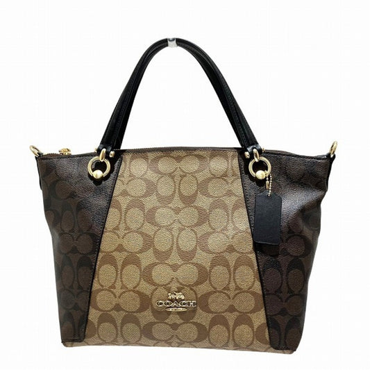 Coach Signature Brown Khaki Pvc Leather Shoulder Bag Tote Bag