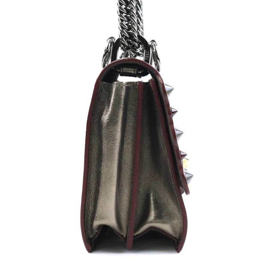 Fendi Gold Metallic Gray Leather Shoulder Bag