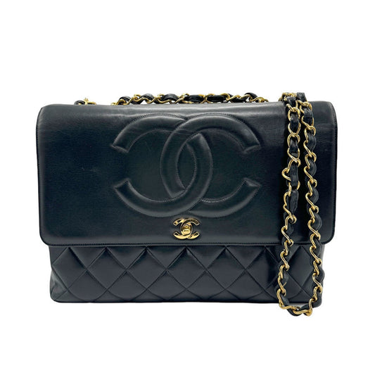 Chanel Black Gold Leather Metal Shoulder Bag