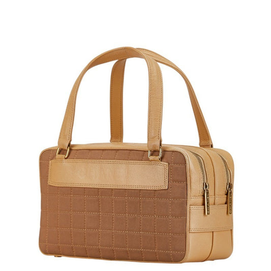 Chanel Beige Brown Canvas Leather Handbag