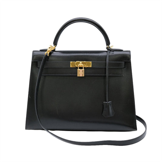 Hermes Black Box Calf Leather Handbag