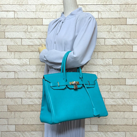 Hermes Birkin Blue Blue Paon Epsom Leather Handbag