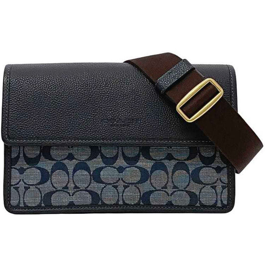 Coach Blue Navy Leather Canvas Shoulder Bag