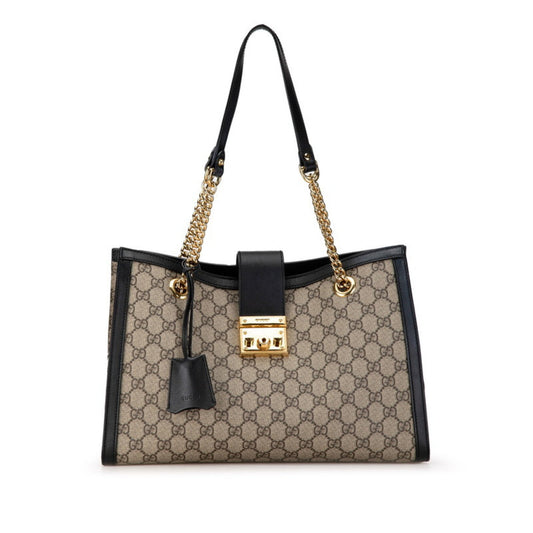 Gucci Beige Black Gg Supreme Leather Shoulder Bag Tote Bag