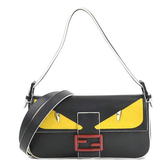 Fendi Black White Yellow Leather Handbag Shoulder Bag