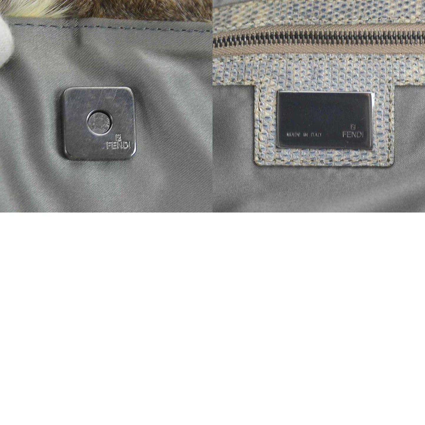 Fendi Gray Brown Off-White Fur Leather Handbag Tote Bag